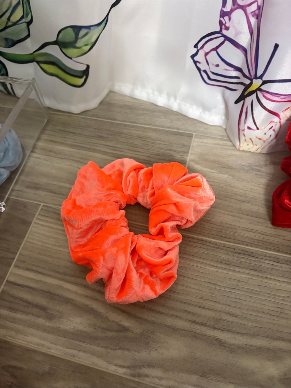 Kids Velvet Scrunchie - Neon Orange